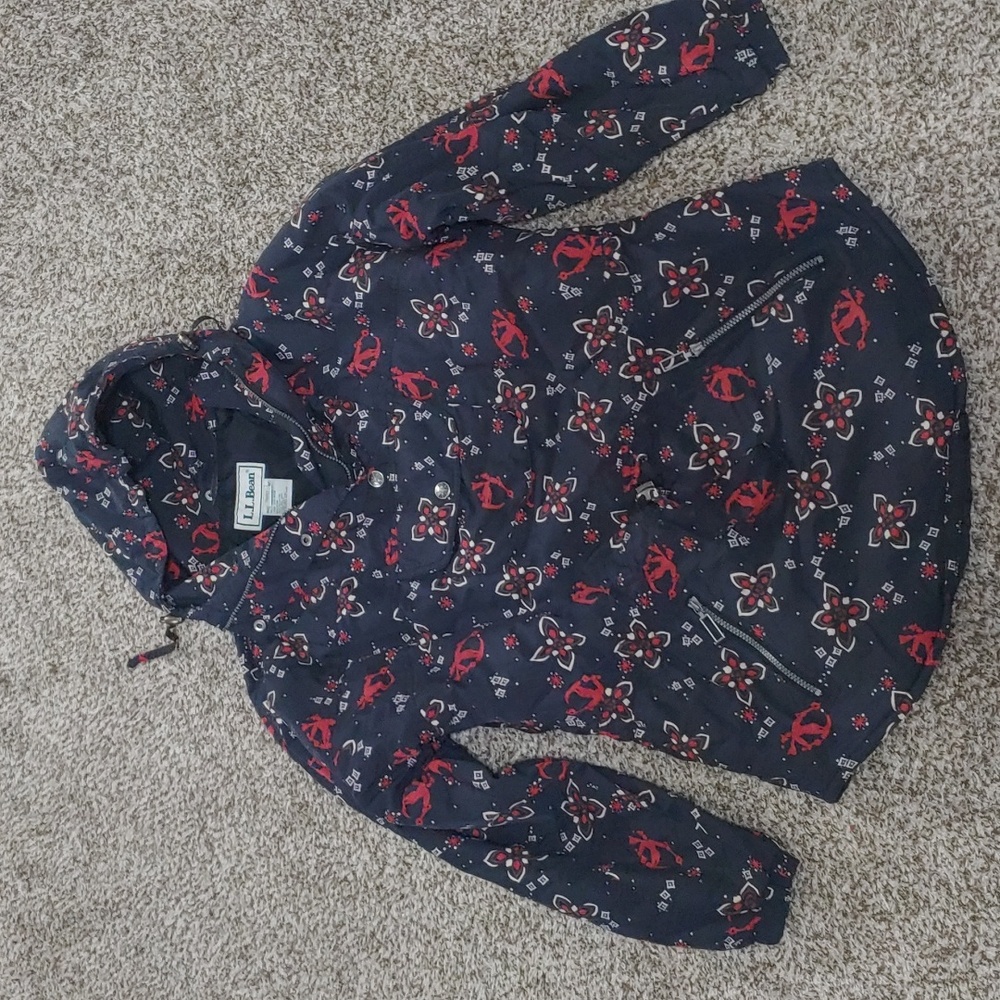 VTG L.L. Bean Women's Insulated Anorak Rare Ski Print Size Medium